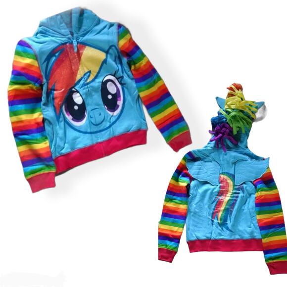New My Little Pony Jacket Rainbow Dash Glitter Zip Up Sweatshirt Girl's Small - Picture 3 of 8